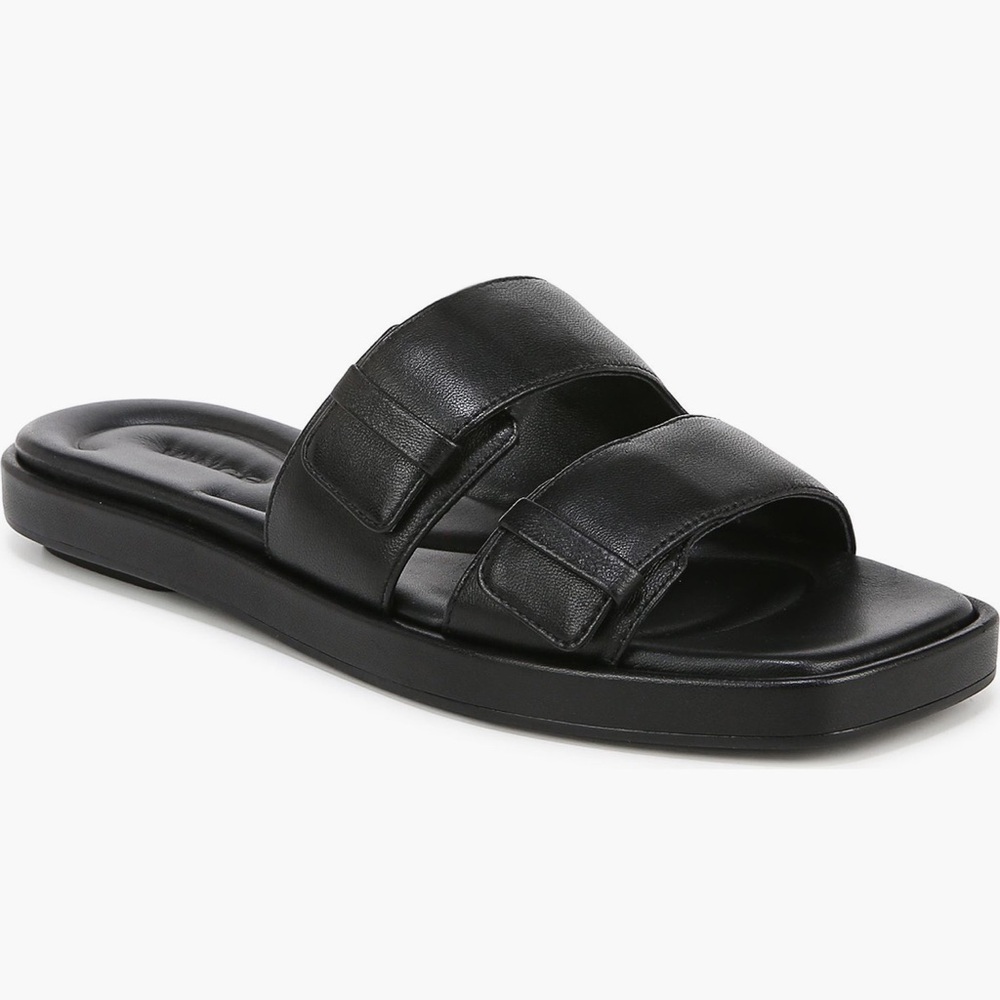 NEW VINCE Rhonde Rhode-B Slide Sandal Black Leather EU 37 US 7